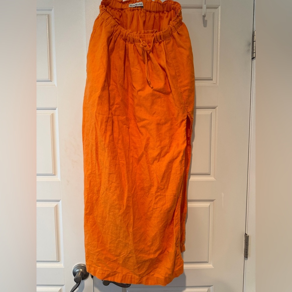 Abercrombie & Fitch Bright Orange Drawstring Maxi Skirt
